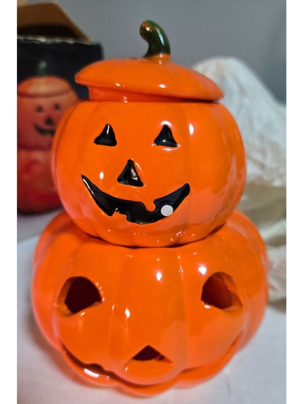 3 Piece Halloween Pumpkin Uses Votive Candle 5.5 Inches Tall 5 Inches Wide at th